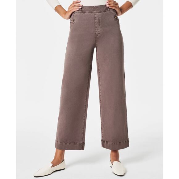 Spanx Stretch Twill Pull On Wide Leg Cropped Pant Size Large Brown Minimalist - Picture 1 of 12
